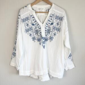 Kyla Seo Embroidered Tunic Blouse Medium  Boho Peasant